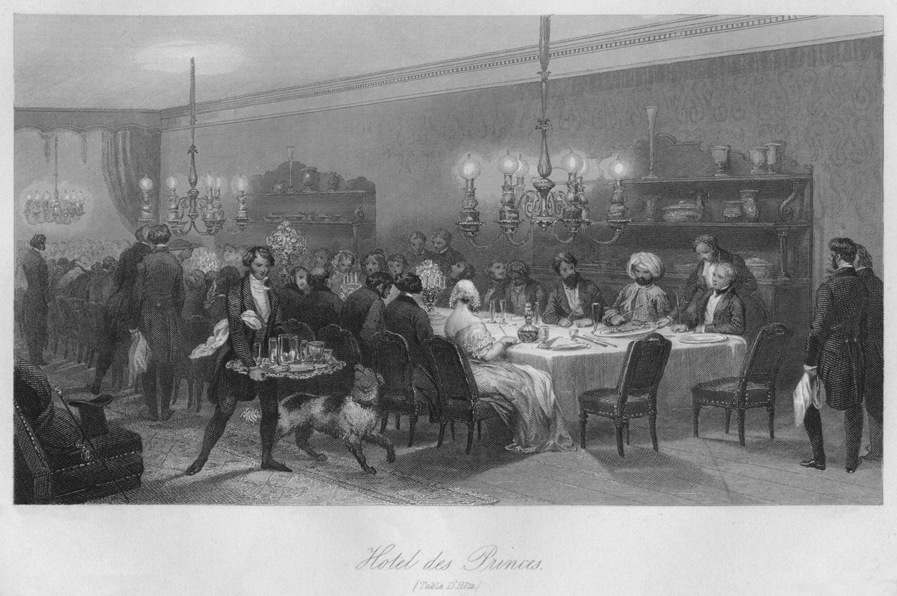 Hotelli des Princes. Taulukko DHote, c1843 tekijältä Lumb Stocks