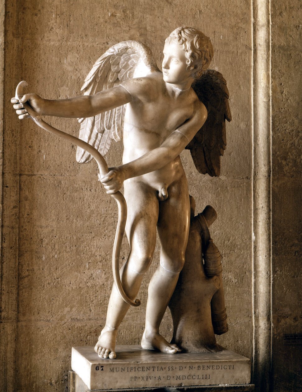 Eros (Amor) jousella (1753), kopio Lysippen Eros de Thespies -teoksesta. Capitol Museum, Rooma. tekijältä Lysippos (attributed to)