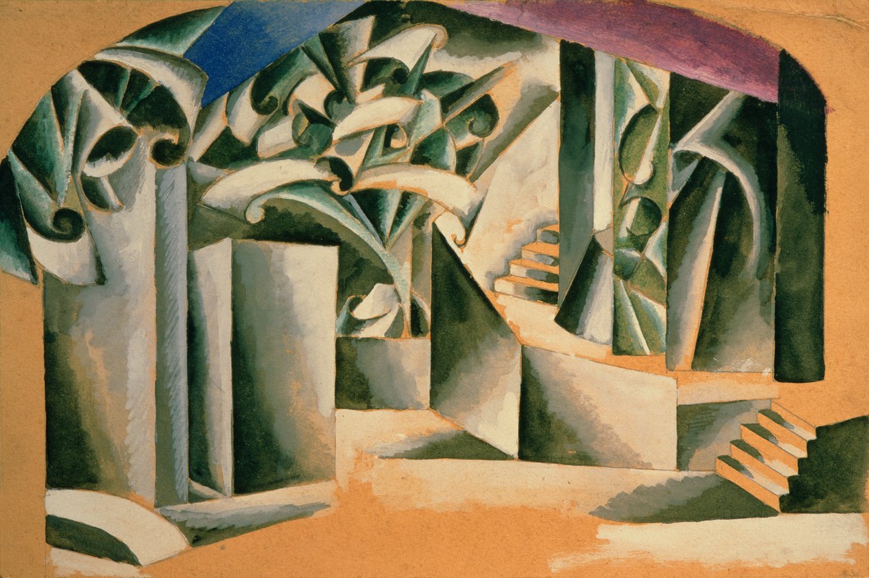 Lavastus William Shakespearen näytelmään "Romeo ja Julia", 1920 (guassi pahville) tekijältä Lyubov Sergeevna Popova