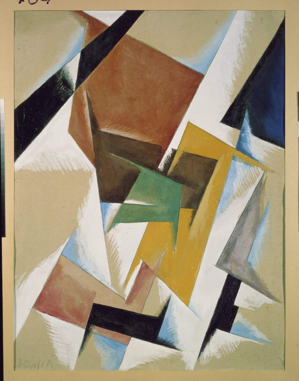 Sävellys. Ljubovin (Lioubov) Sergejevna Popovan (1889-1924) työ, guassi paperille tekijältä Lyubov Sergeevna Popova