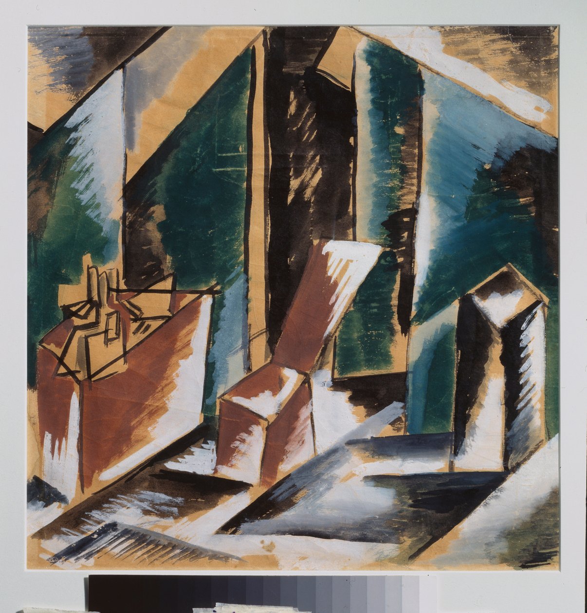 Decoració preparatòria. Obra de Lyubov (Lioubov) Sergeyevna Popova (1889-1924), guaix sobre paper, vers 1910. Art escenogràfic rus, segle XX. Col·lecció privada.finlandès tekijältä Lyubov Sergeevna Popova
