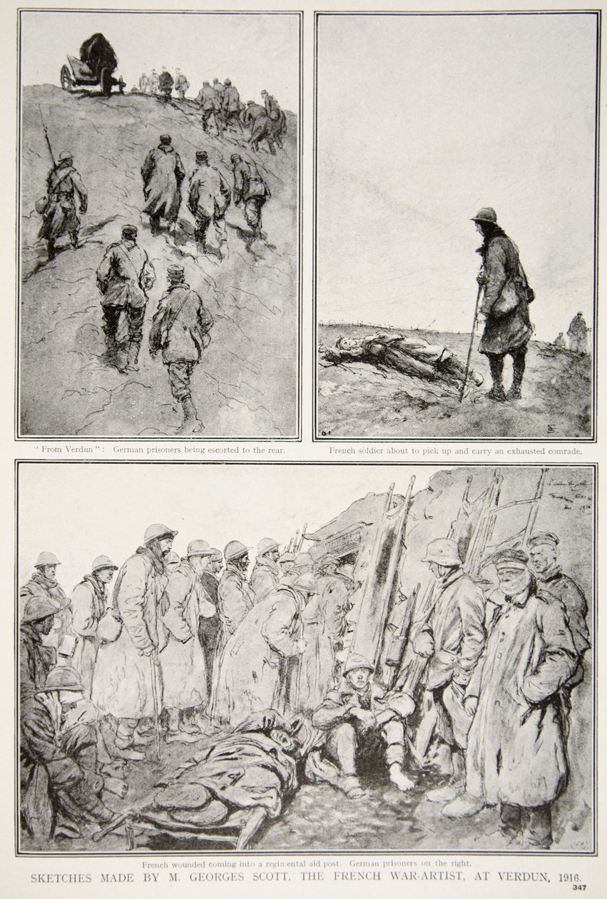 Ranskalaisen sotataiteilijan Verdunissa tekemät luonnokset, 1916 tekijältä M. Georges Scott