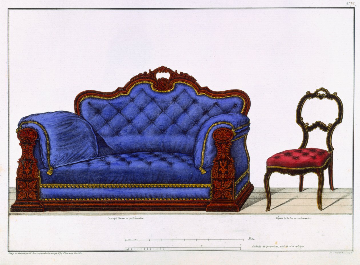 French Sofa and Chair from Modeles de Meubles et de decorations interieures pour les meubles, Paris, Santi, M, 1828 tekijältä M. Santi