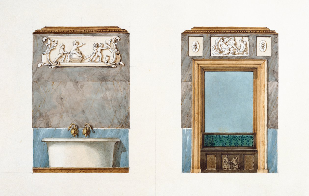 Kylpyhuone osoitteessa rue Fortunee, talo, jonka Balzac osti vuonna 1847, 1851 (wc paperilla) tekijältä M. Santi