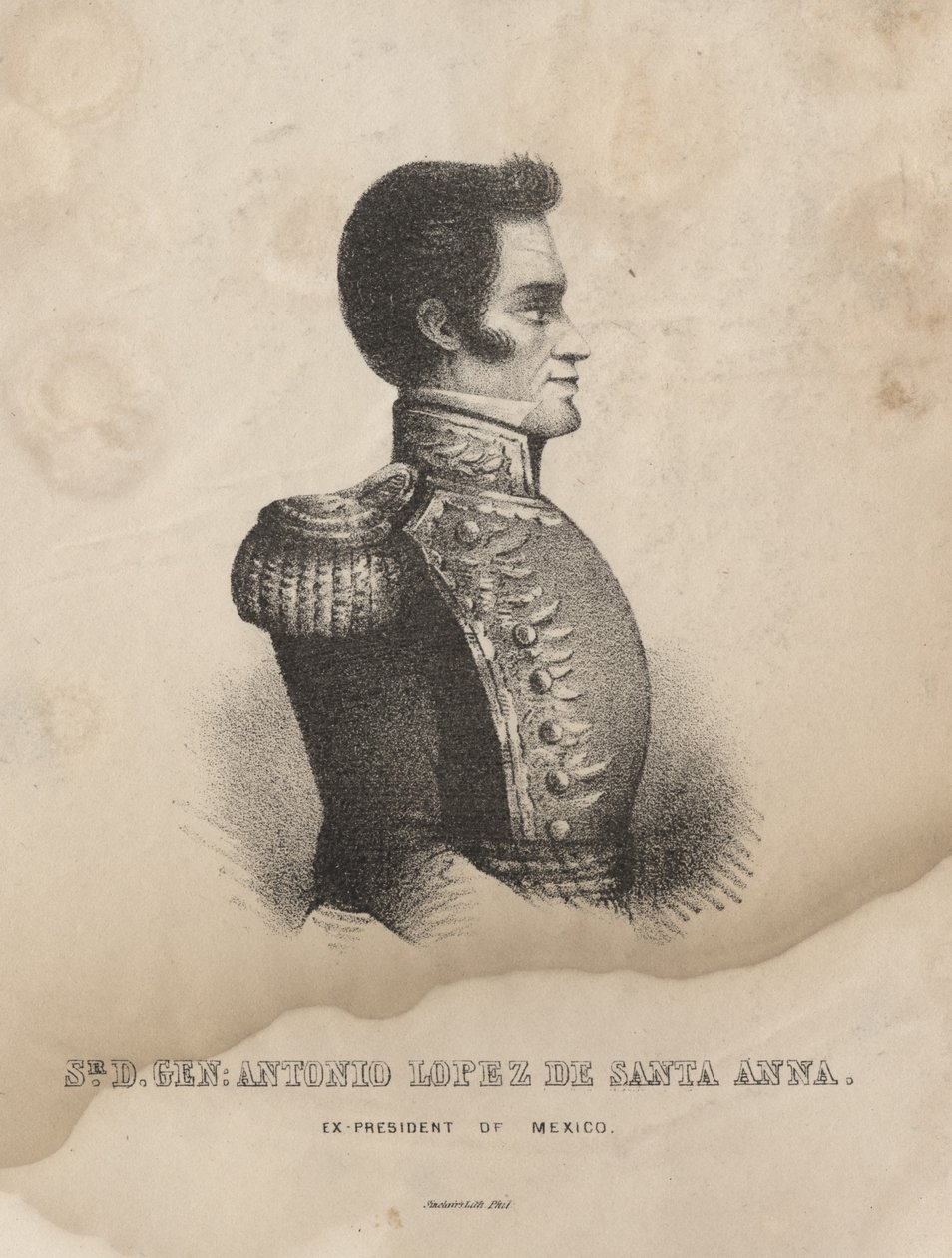 Sr. D. Kenraali Antonio Lopez de Santa Anna, litho Thomas Sinclairin tekijältä M. Schmitz