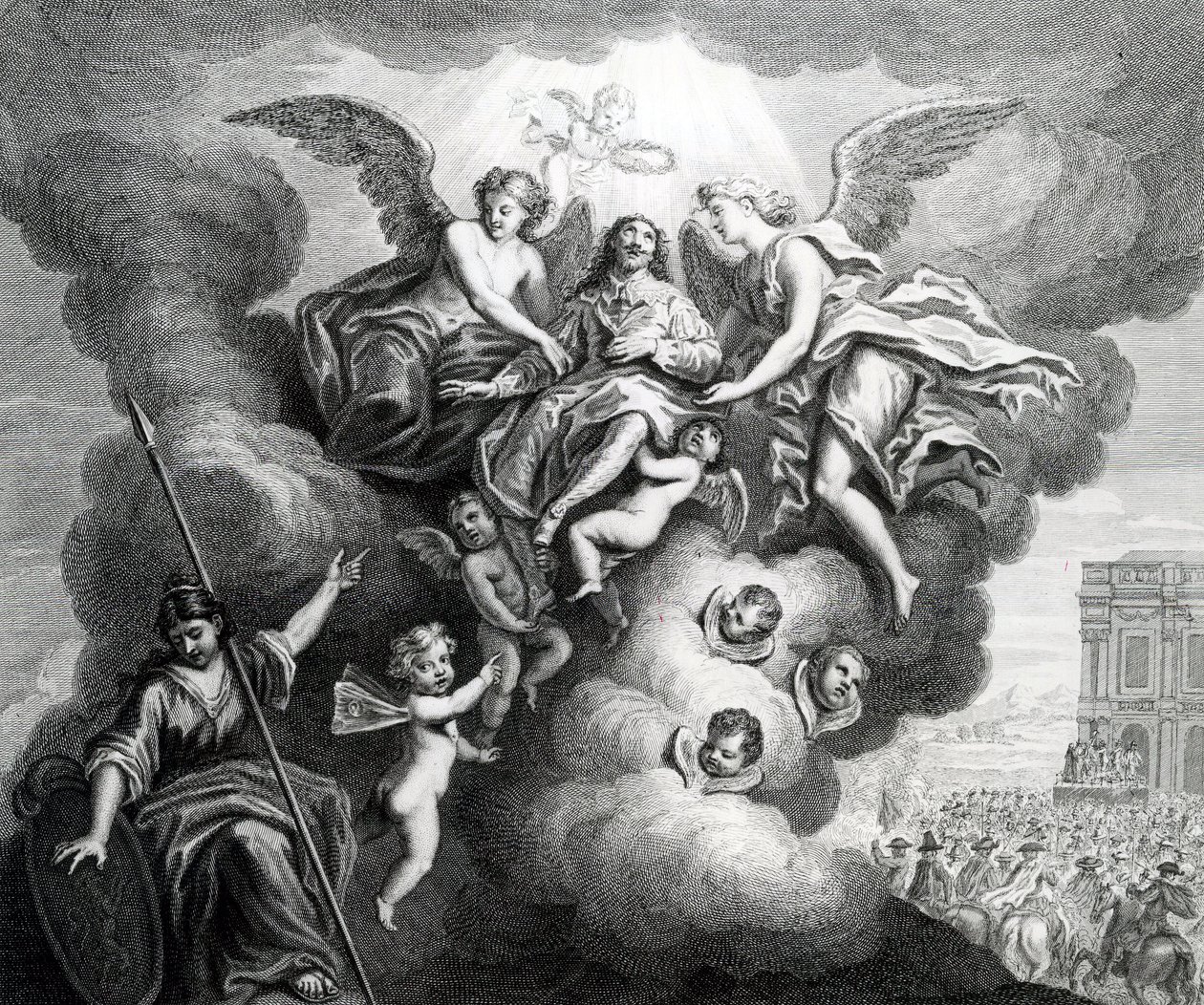 Kaarle I:n (1600-49) apoteoosi, jonka on kaivertanut B. Baren tekijältä M Vanderbank