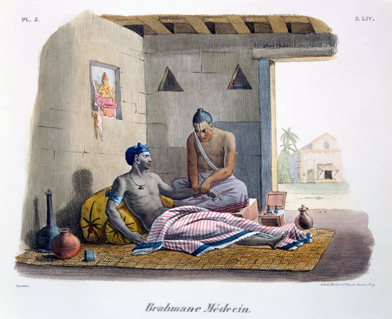 Brahmin-lääkäri mittaa pulssia, 1827-35 tekijältä M.E. Burnouf