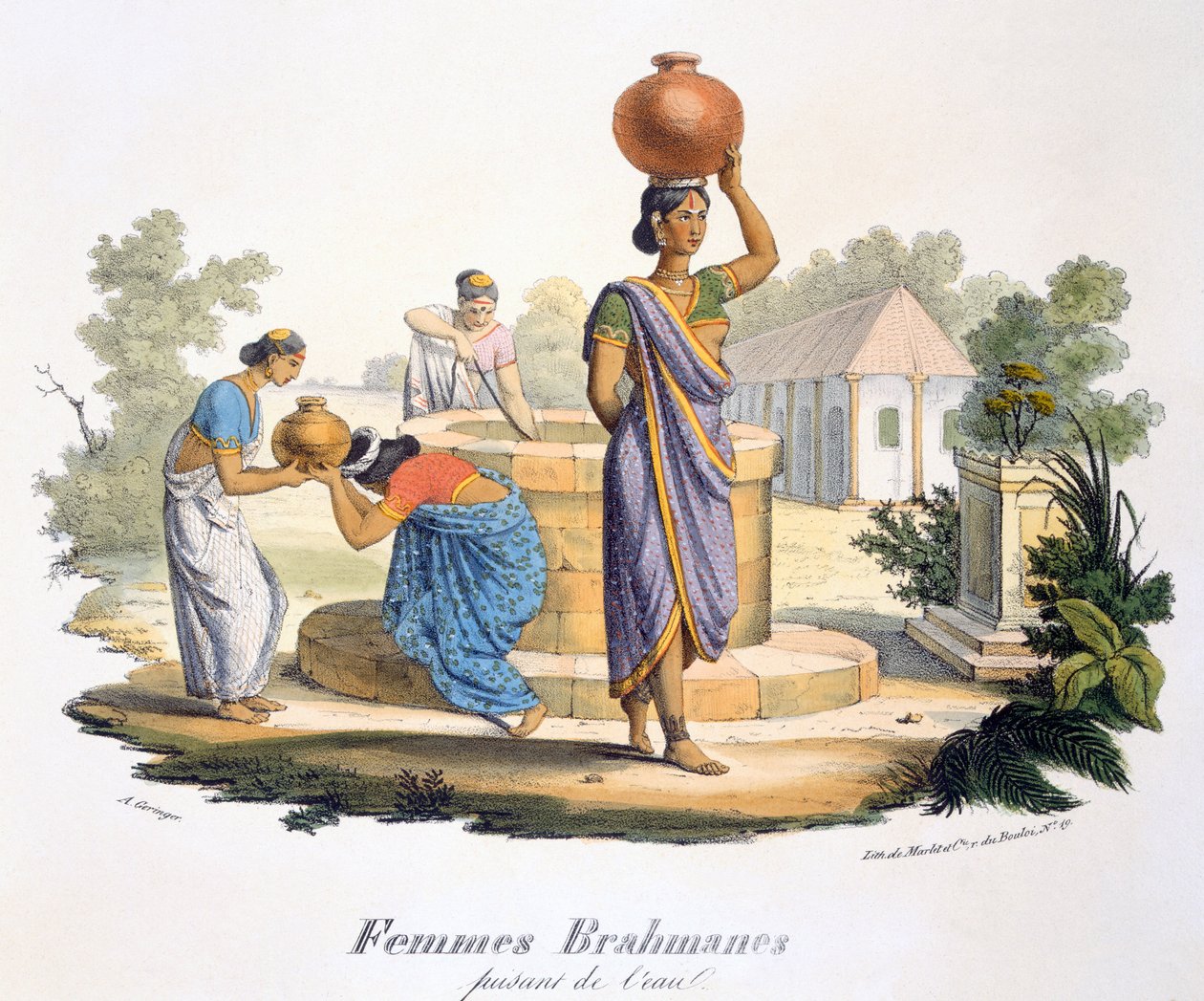Brahmaninaiset keräävät vettä, 1827-35 tekijältä M.E. Burnouf