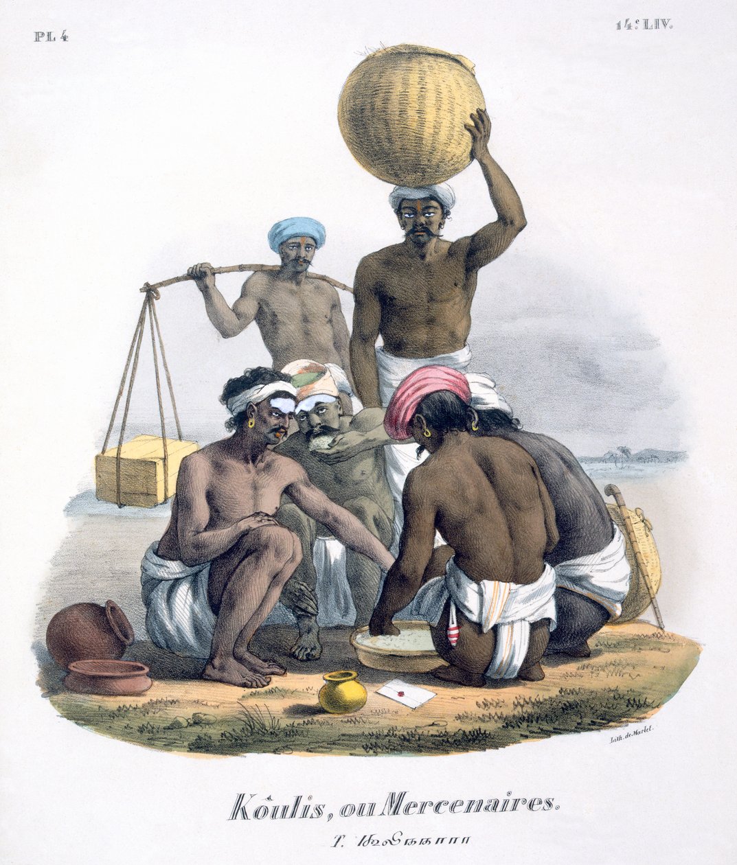 Työläiset jakavat riisiä, 1827-35 tekijältä M.E. Burnouf