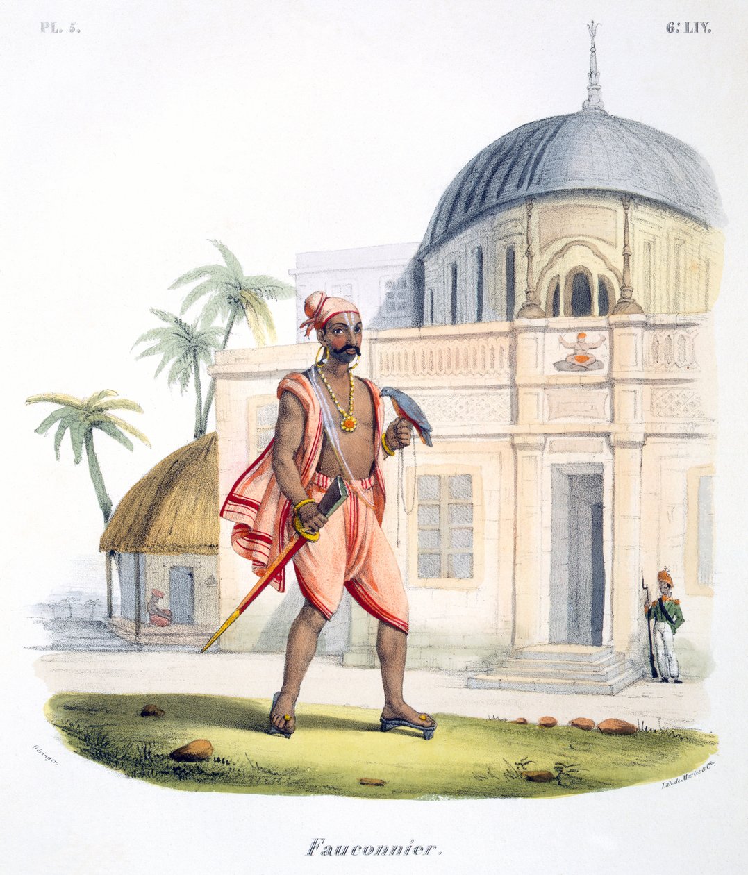 Haukkametsästäjä linnunsa kanssa, 1827-35 tekijältä M.E. Burnouf