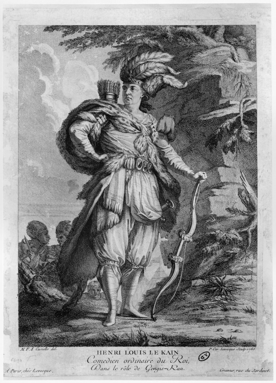 Näyttelijä Lekain Tšingis-kaanina Voltairen (1694-1778) teoksessa 
