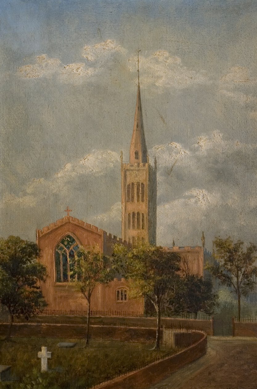 Holy Trinity Church and Churchyard, Coventry, c.1900 (ulei pe pânză) finlandez tekijältä M. E. Colledge