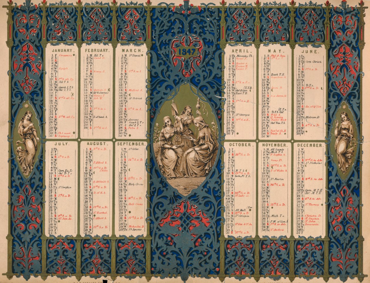 Kalenteri pyhimysten ja kuninkaallisten syntymäpäivien kanssa, 1847. tekijältä M and N Hanhart