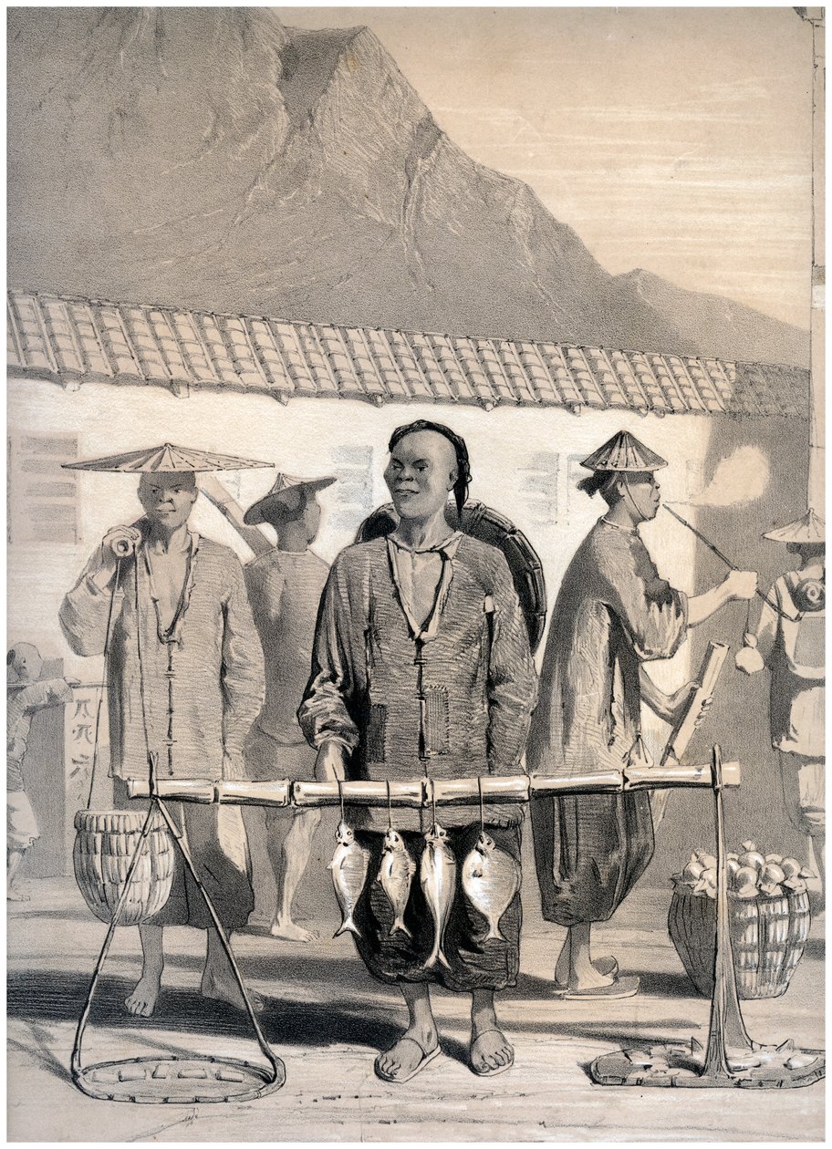 Fishmongers, Victoria Street, Hong Kong, Kiina, c1860. tekijältä M and N Hanhart