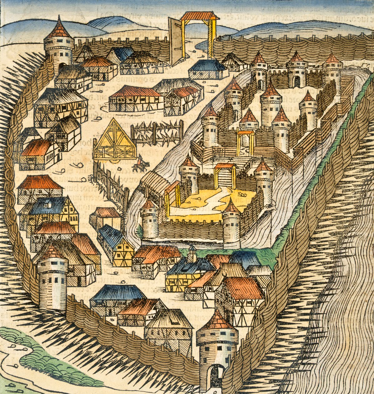 Sabatz, kuvitus Hartmann Schedelin (1440-1514) teoksesta "The Liber Chronicle" (Nürnbergin kroniikka), pub. Nürnberg, 1493 (käsinvärinen kaiverrus) tekijältä M. and Pleydenwurff, W. Wolgemuth