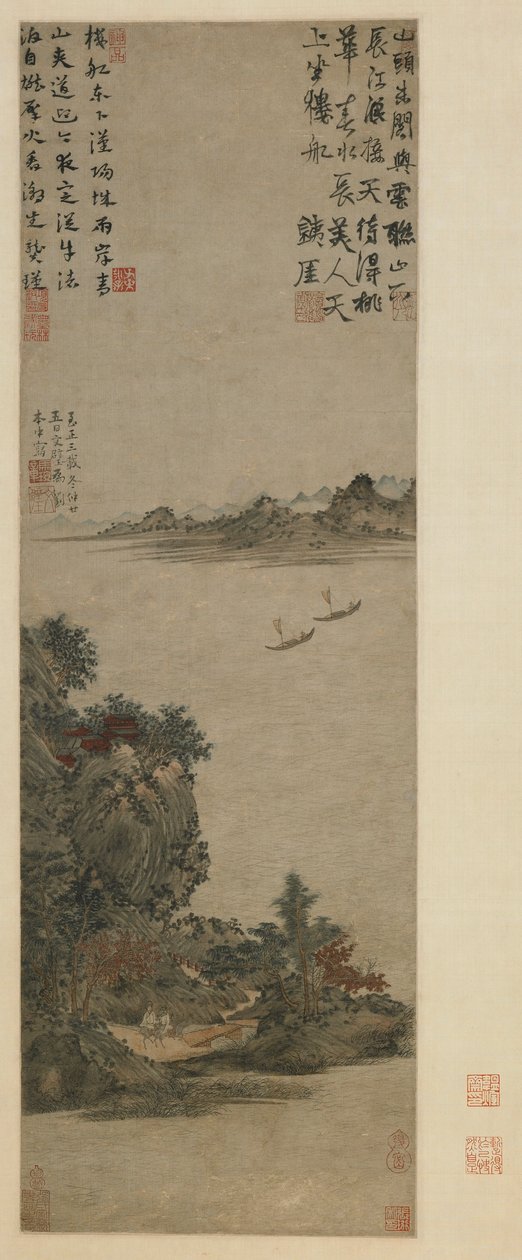 Kevätmaisema, Yuan-Ming-dynastia, 1343 tai uudempi (muste ja väri paperille) tekijältä Ma Wan