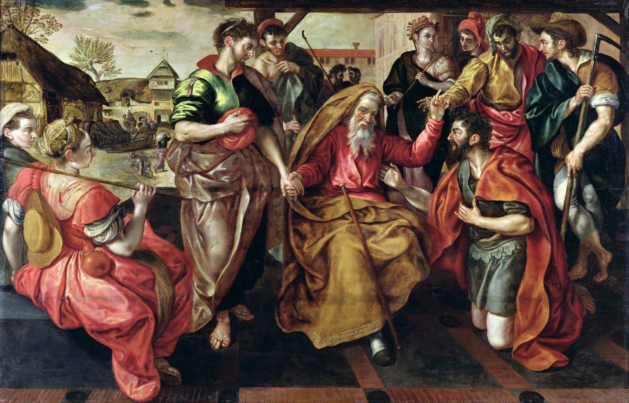 Eliezer pyytää Rebeccaa naimisiin Isaacin kanssa, 1562 tekijältä Maarten de Vos