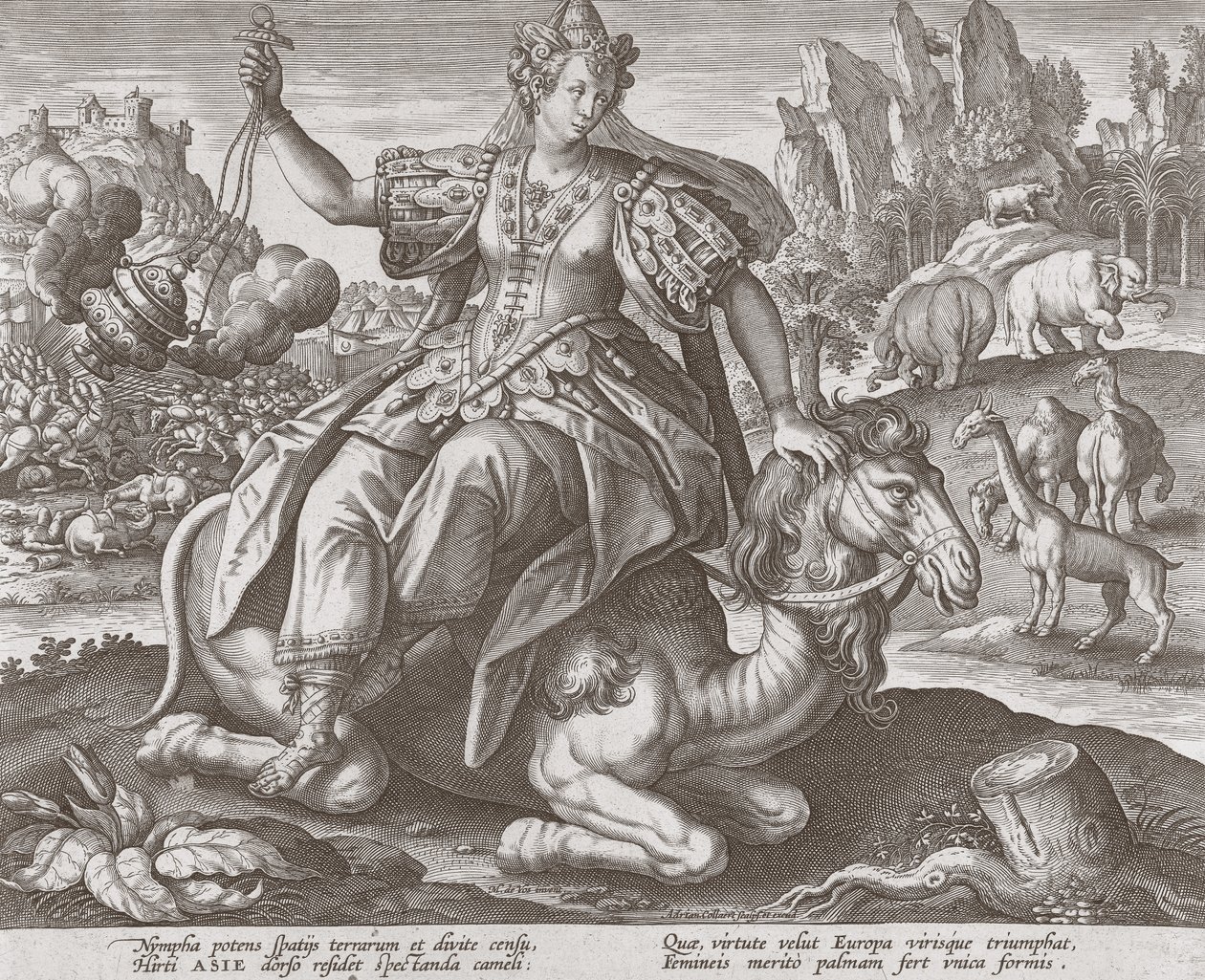 Aasia neljältä mantereelta, pub. C 1588-89 tekijältä Maarten de after Vos