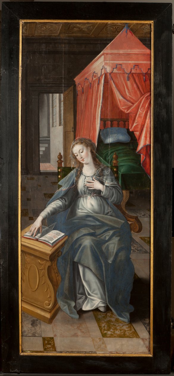 Adoration of the Magi, Triptyykki, Oikea paneeli takaosa, maalaus puulle tekijältä Maarten de Vos