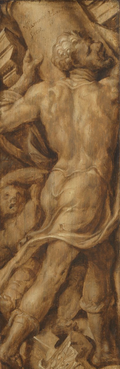 Simson rikkoo temppelin pilarit tekijältä Maarten van Heemskerck (signed by artist)
