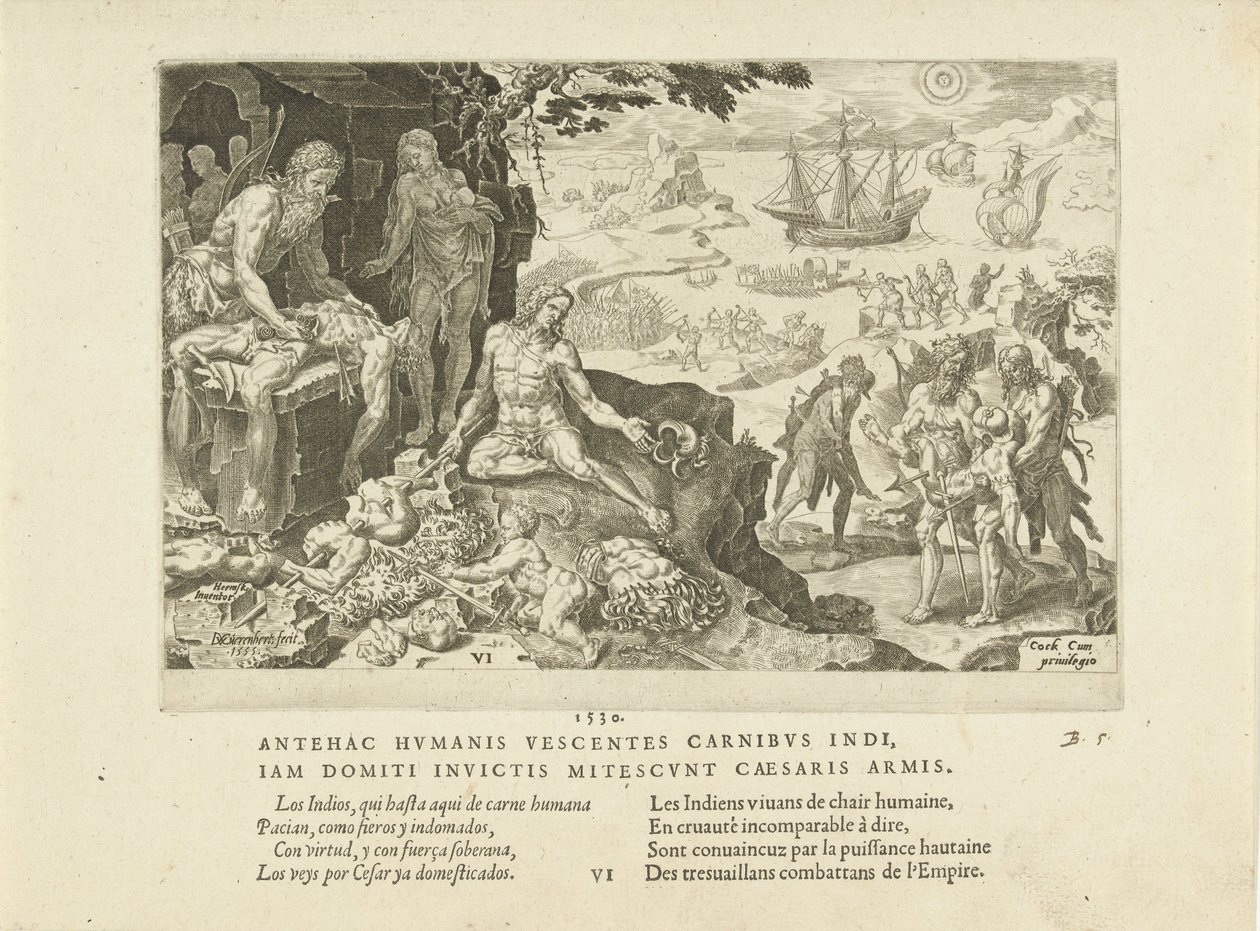 Keisarilliset joukot tuovat sivilisaatiota intiaaneille, 1555. tekijältä Maarten van Heemskerck