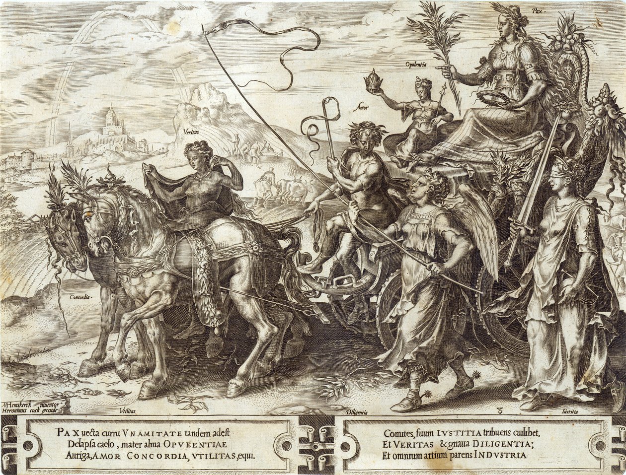 Rauha, levy 8 teoksesta "The Vicissitude of Human Things", 1564. tekijältä Maarten van Heemskerck