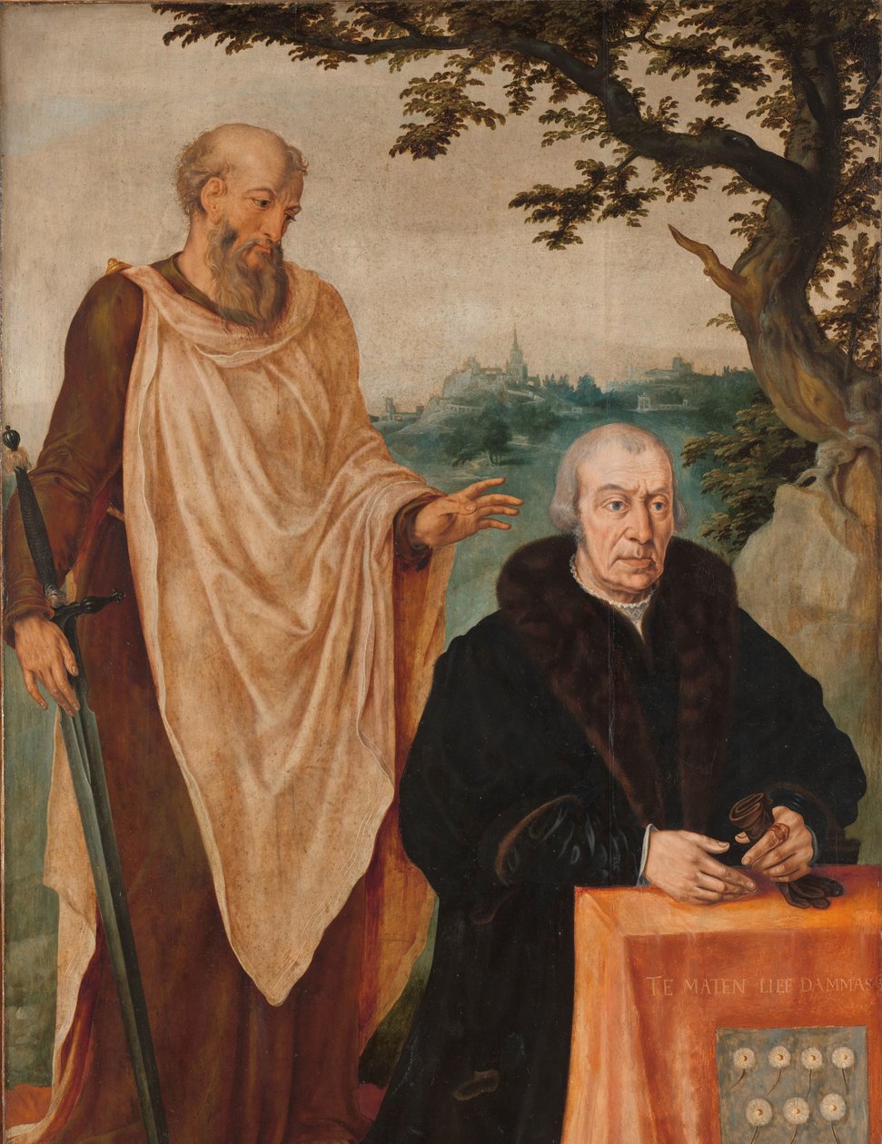 Sibylla Erythrea Triptyykin vasen siipi: lahjoittaja Matelief Dammasz. ja St Paul (edessä) ja Erythraean Sibyl (takana) tekijältä Maarten van Heemskerck