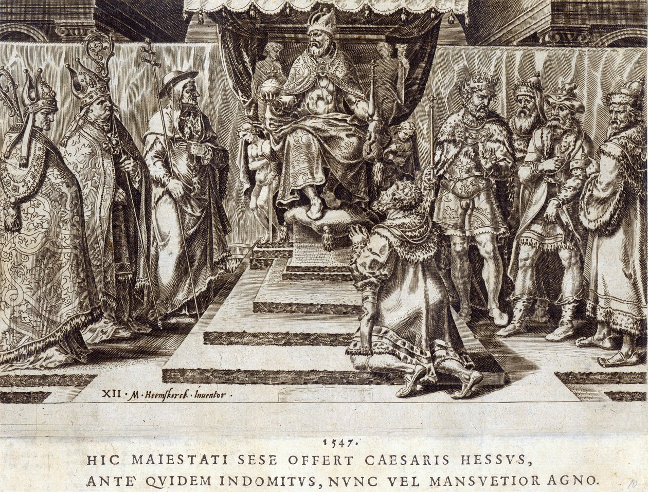 Hesenin landgrave Philipin esitys vuonna 1547, levy 12 teoksesta "Keisari Kaarle V:n sotilaalliset saavutukset", kaivertanut Dirk Volkertsz Coornhert (1522-90), 1555 (kaiverrus ja etsaus) tekijältä Maarten van Heemskerck