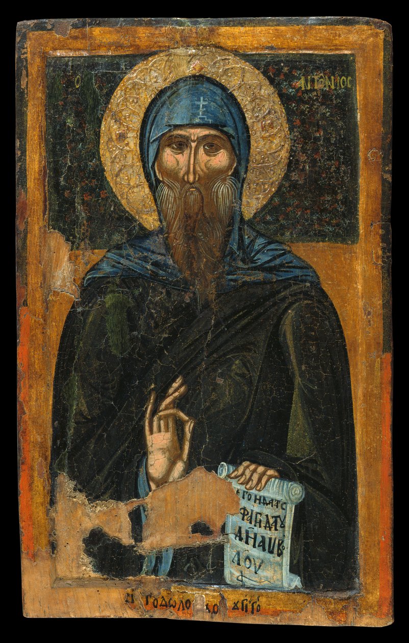 Pyhän Antoniuksen ikoni (munan tempera paneelissa) tekijältä Macedonian School