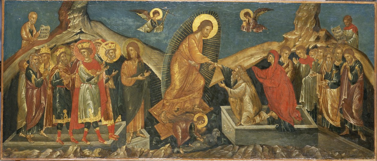 Kristuksen laskeutuminen helvettiin, n. 1600-15 (kiiltävä maali kankaalle) tekijältä Macedonian School