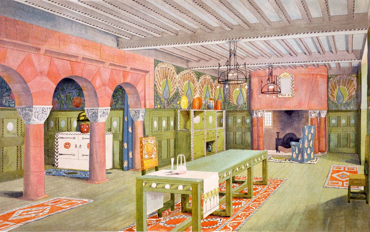Ruokasali, printti Emil Hochdanz, n.1901 tekijältä Mackay Hugh Baillie Scott