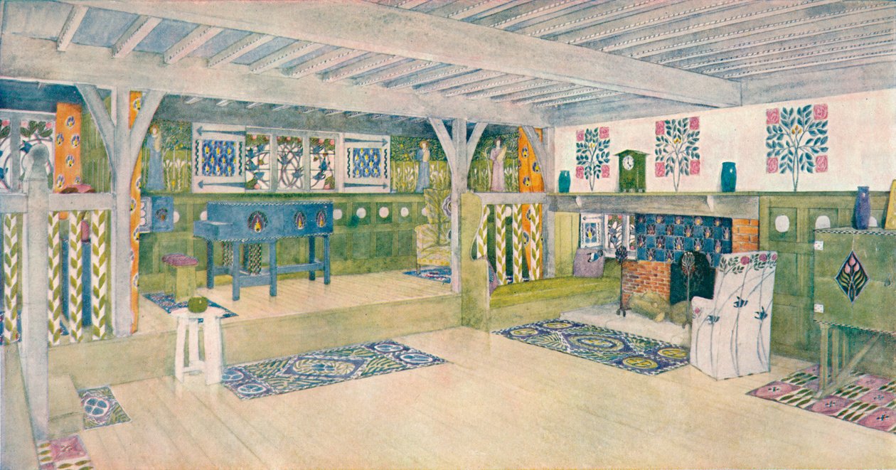 Musiikkihuone talossa Crowboroughissa, c1902 tekijältä Mackay Hugh Baillie Scott