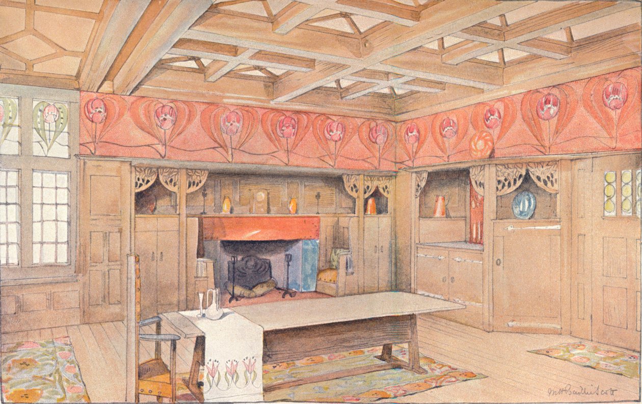 Kaavio ruokasalin sisustamiseen, c1900 tekijältä Mackay Hugh Baillie Scott