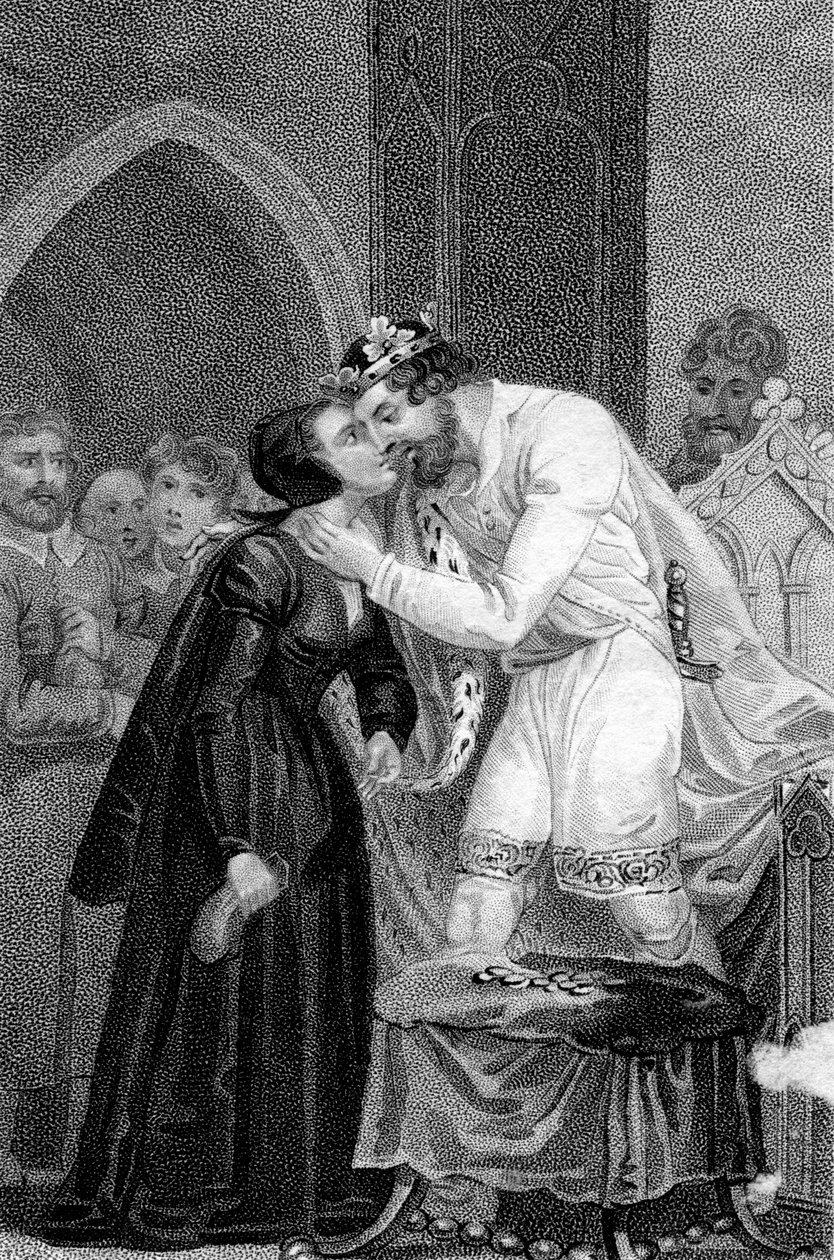 Edward IV vastaanottamassa leskien lahjoitusta, 1400-luku 1800-luku. tekijältä Mackenzie