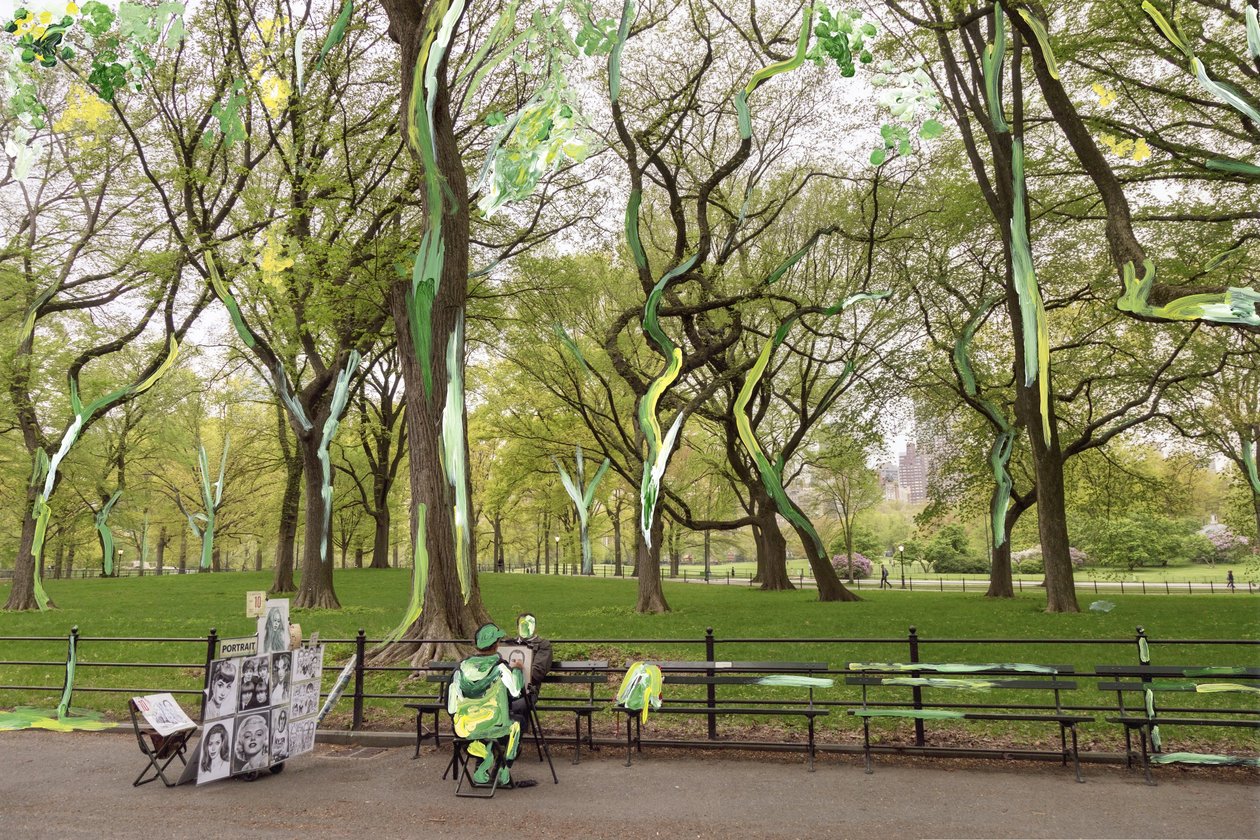 Central Park, 2019 (akryylimaali arkistopigmenttiprintillä) tekijältä Madeleine Gross