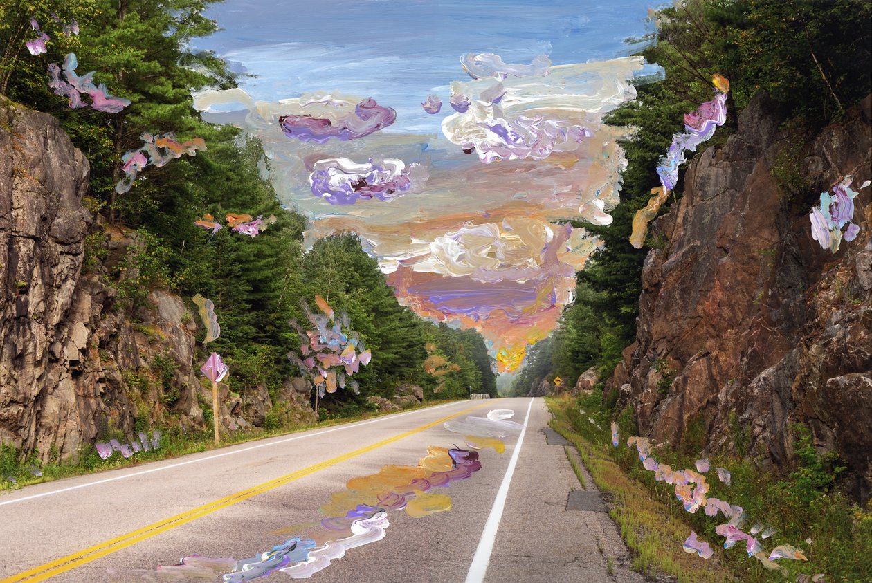 Country Road, 2020 (akryylimaali arkistopigmenttiprintillä) tekijältä Madeleine Gross