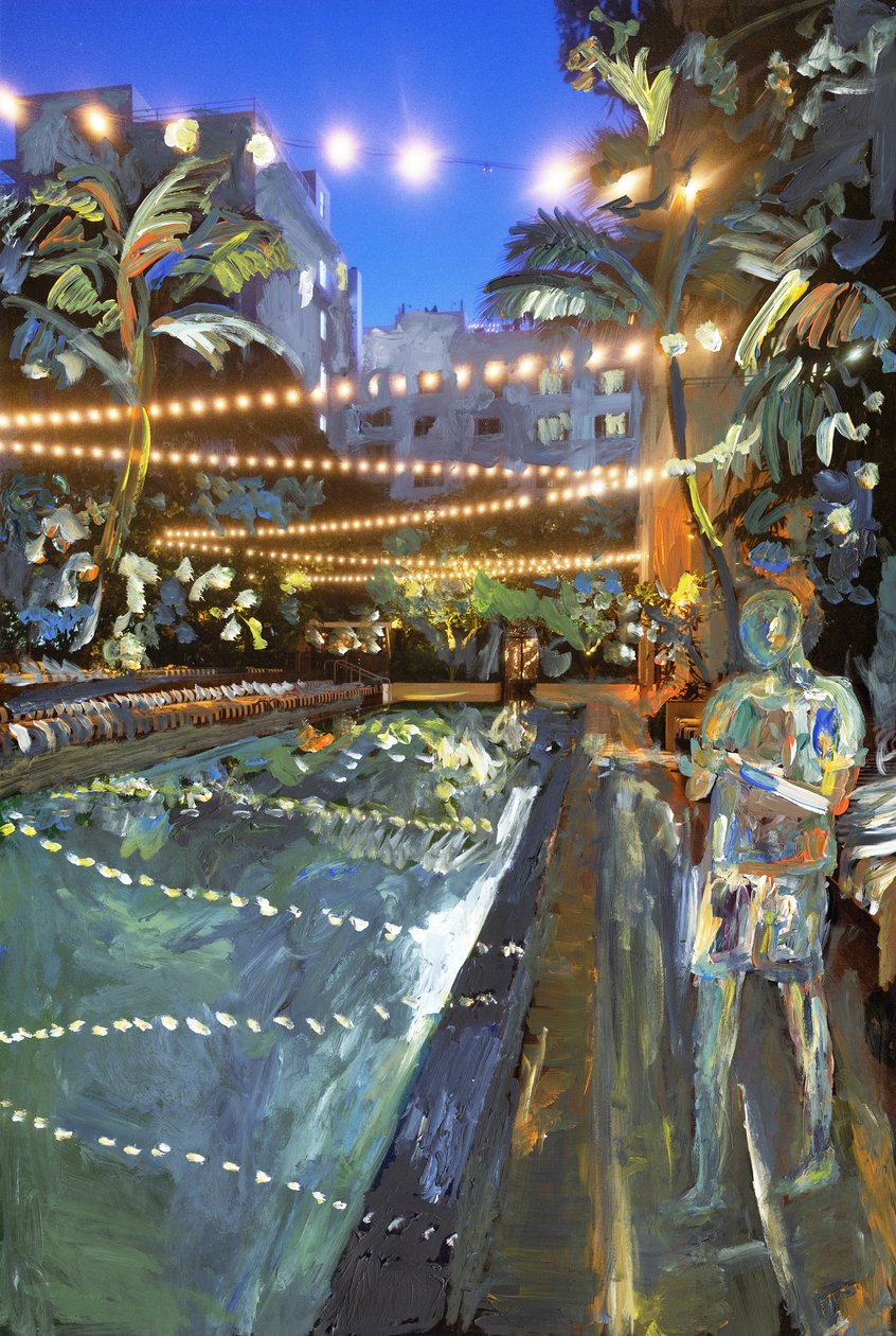 Night Swim, 2021 (akryylimaali arkistopigmenttiprintillä) tekijältä Madeleine Gross