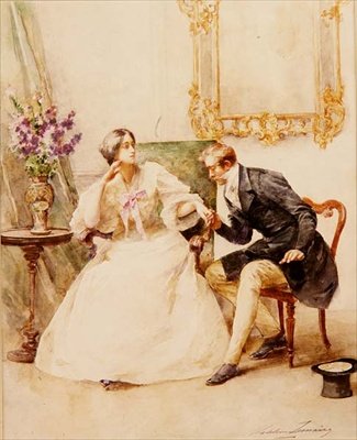 The Suitor (akvarelli paperille) tekijältä Madeleine Lemaire