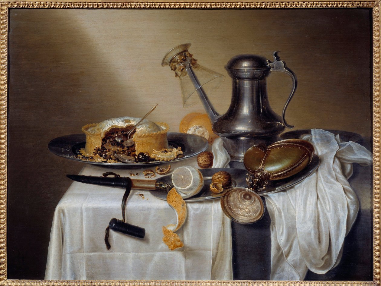Asetelma pasteetilla sitruuna- ja tinakarahvilla. Maerten Boelema de Stommen (1611-1664) maalaus 1600-luvun su. 0,6x0,79 m Nantes, Musee des Beaux Arts tekijältä Maerten Boelema de Stomme