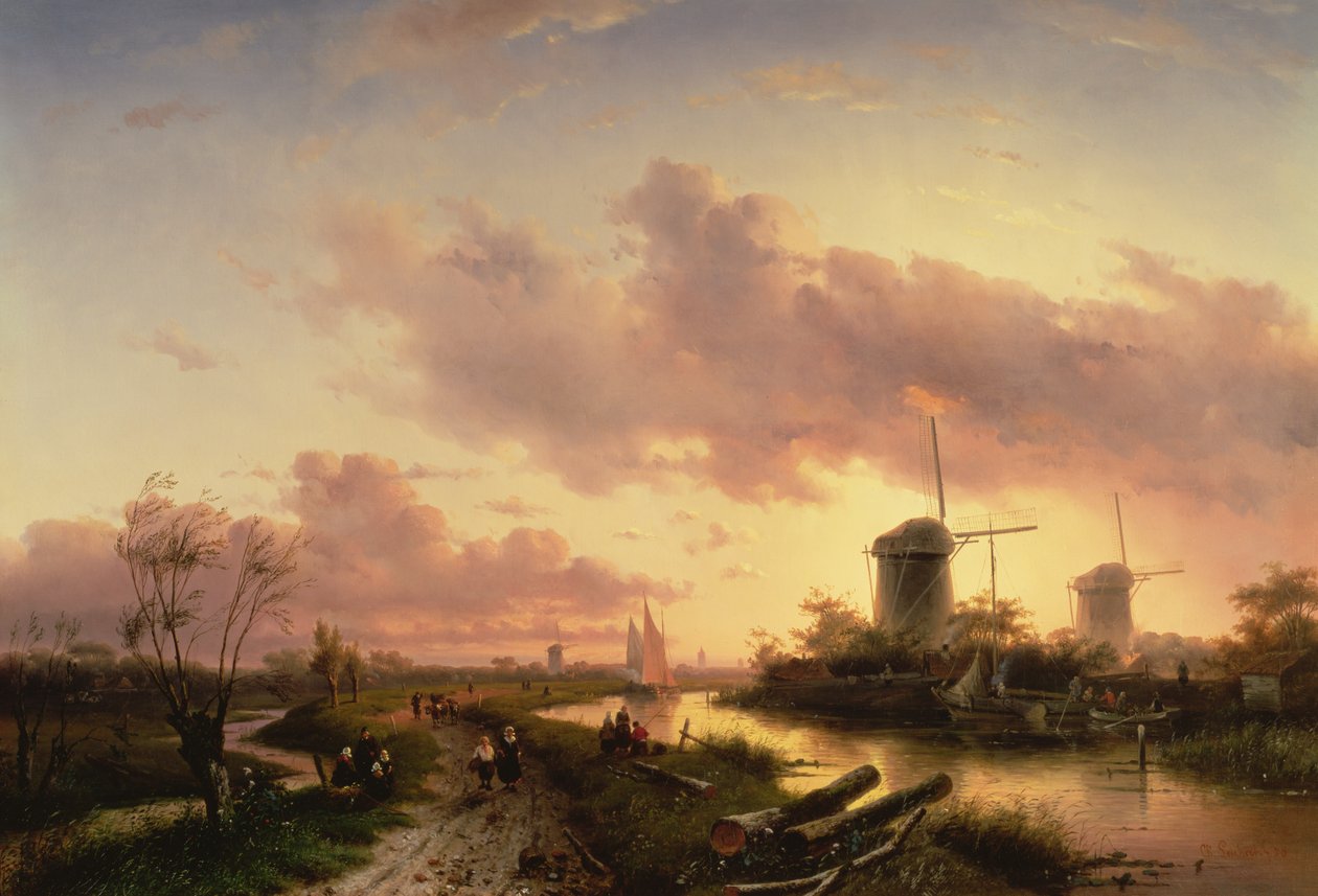 Joen suisto hahmoineen, jotka korjaavat venettä, 1600-luku tekijältä Maerten Fransz van der Hulst
