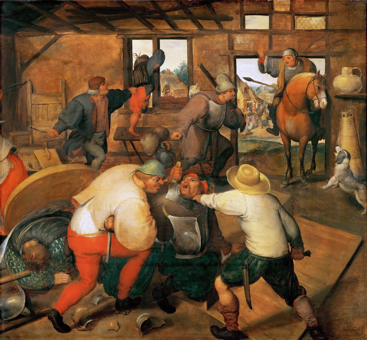 Bagarre entre soldats et paysans - Sotilaiden ja talonpoikien tappelu - Marten van Cleve, vanhempi (1527-1581). Öljy puulle, n. 1565-1570. Mitat: 47,3 x 51 cm. Taidehistoriallinen museo, Vienne tekijältä Maerten van Cleve