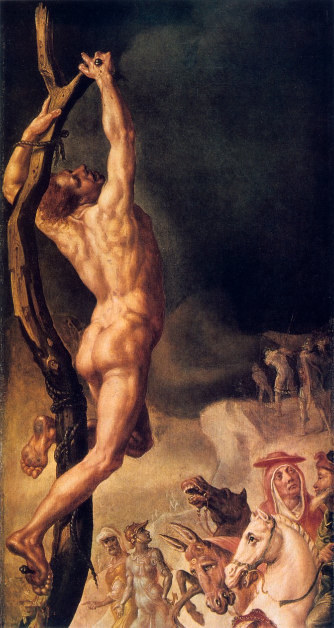 Golgata, yksityiskohta vasemmasta sivupaneelista, 1545-1550 tekijältä Maerten van Heemskerck