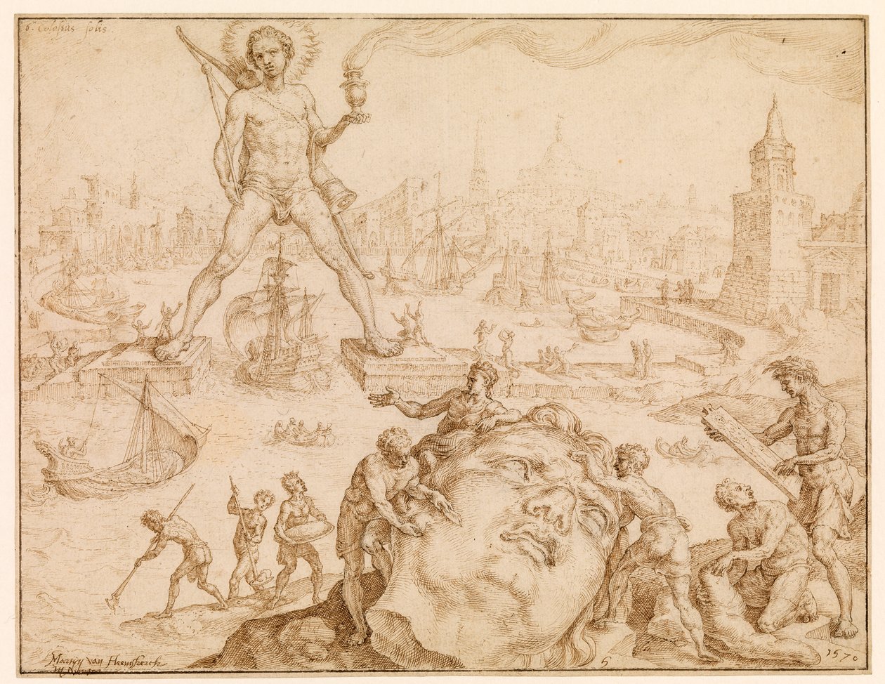 Rodoksen kolossi, 1570 tekijältä Maerten van Heemskerck