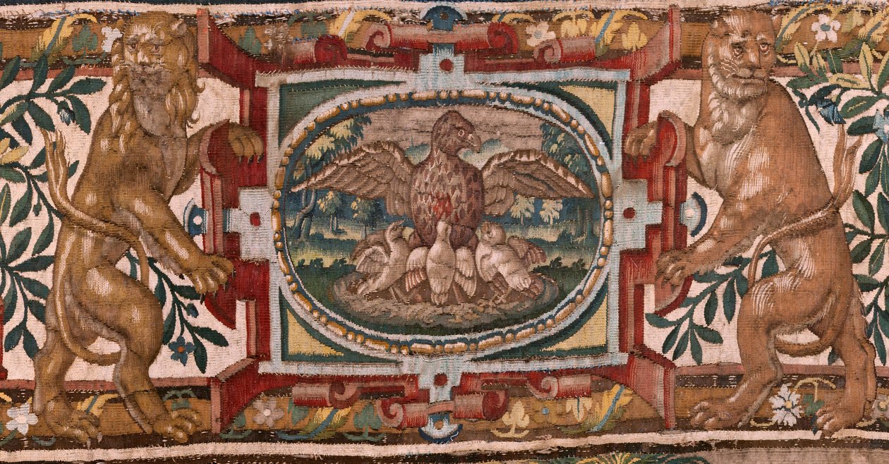 Hiippakunnan museo (Docesan Museum). Flanderin kuvakudos. Bryssel. François Geubelsin työpaja. Sarja Gideonin tarina. Israelilaiset luovuttavat osuutensa saaliista Gideonille. Silkki ja villa. Bishon testamentti tekijältä Maerten van Heemskerck