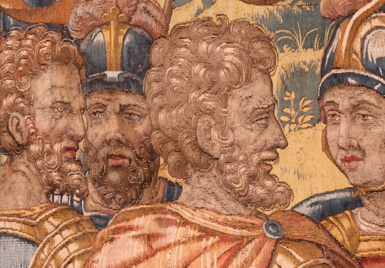 Hiippakunnan museo. Flanderin kuvakudos. Bryssel. Atelier Francois Geubels. Sarjan tarina Gideonista. Soturit valitaan. Silkki ja villa. Piispa Vicente Roca de la Sernan testamentti. Barokki. 1534-1571, v tekijältä Maerten van Heemskerck