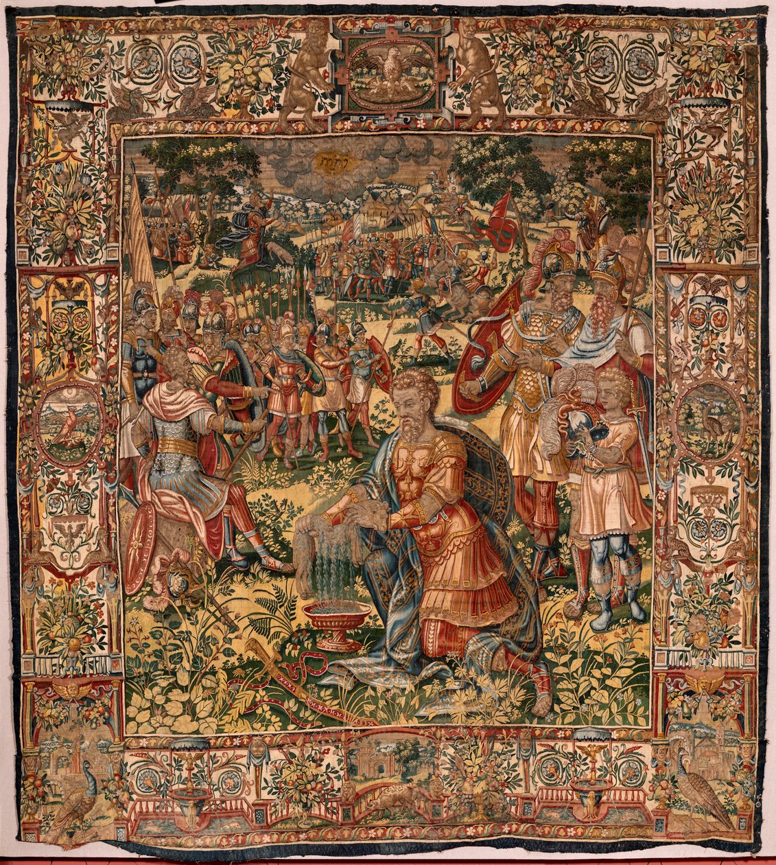 Hiippakunnan museo (Museo Diocesano). Flanderin kuvakudos. Bryssel. Atelier François Geubels. Sarjan tarina Gideonista. Villafleecen (Prueba del vellón de lana) ihme. Silkki ja villa. Piispa Vicente Roca de la Sernan testamentti. Barokki. 1534-1571, i tekijältä Maerten van Heemskerck