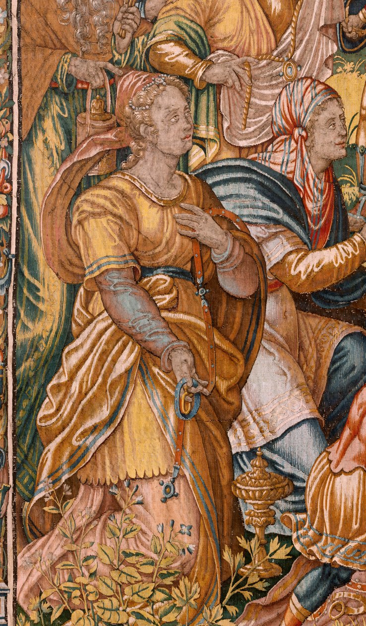 Hiippakunnan museo (Docesan Museum). Flanderin kuvakudos. Bryssel. François Geubelsin työpaja. Sarja Gideonin tarina. Israelilaiset luovuttavat osuutensa saaliista Gideonille. Silkki ja villa. Bishon testamentti tekijältä Maerten van Heemskerck