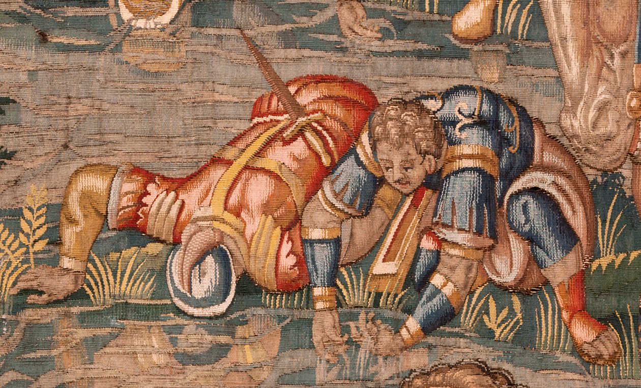 Hiippakunnan museo. Flanderin kuvakudos. Bryssel. Atelier Francois Geubels. Sarjan tarina Gideonista. Soturit valitaan. Silkki ja villa. Piispa Vicente Roca de la Sernan testamentti. Barokki. 1534-1571, v tekijältä Maerten van Heemskerck