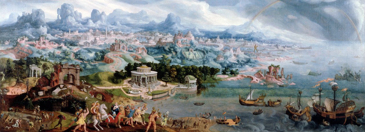 Panoraamafantasia Helenin sieppauksella, 1535 tekijältä Maerten van Heemskerck