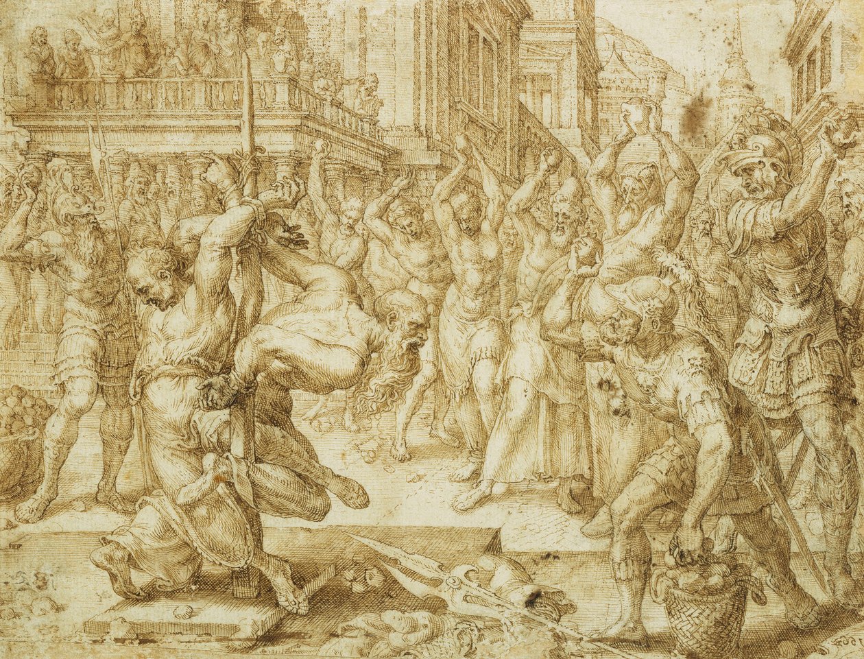 Vanhinten kivittäminen, Susannan tarinasta, 1562 tekijältä Maerten van Heemskerck